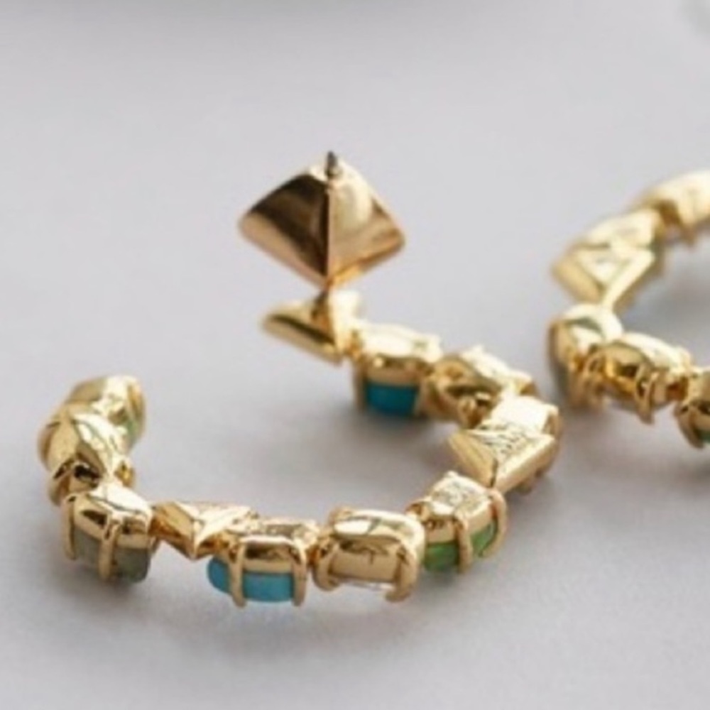 ALEXIS BITTAR• Gold Blue Green Multi-Stone Labradorite Turquoise Coiled Earrings - Picture 4 of 14